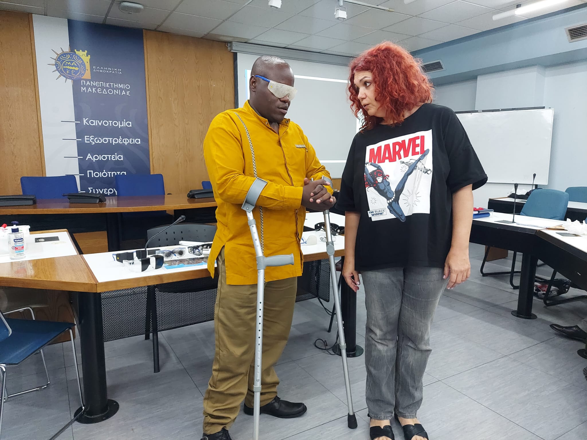 NCPD Oswald Tuyizere learning about the accessibility resources provided by the University of Macedonia during Study Visit in Thessaloniki, Greece